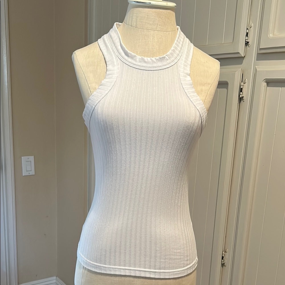 Free People Movement White Ribbed Sleeveless Racer Back Tank Top